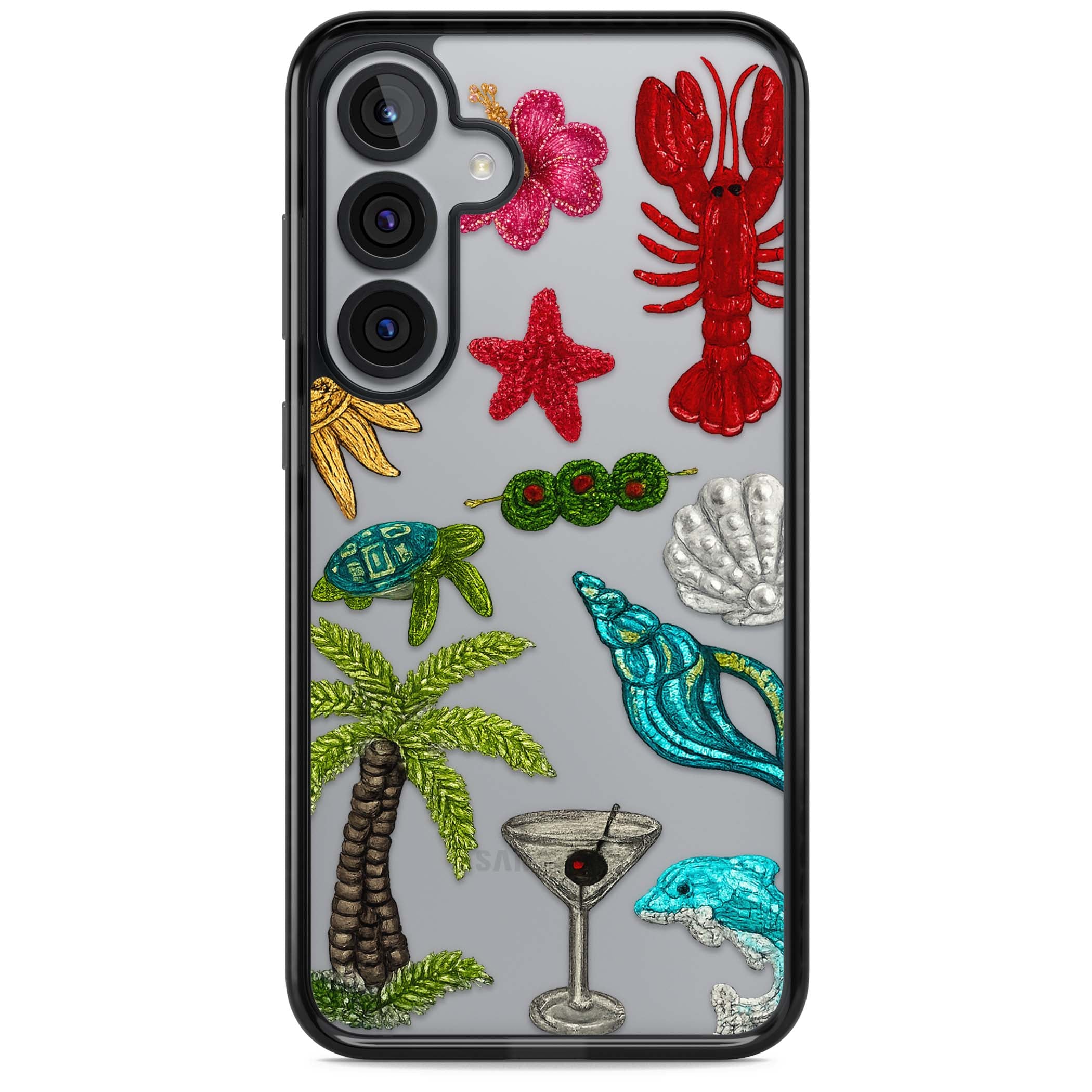 Painted Coastal Pattern coastal iPhone case | Black Impact case for Samsung Galaxy S25, Samsung Galaxy S25 Plus