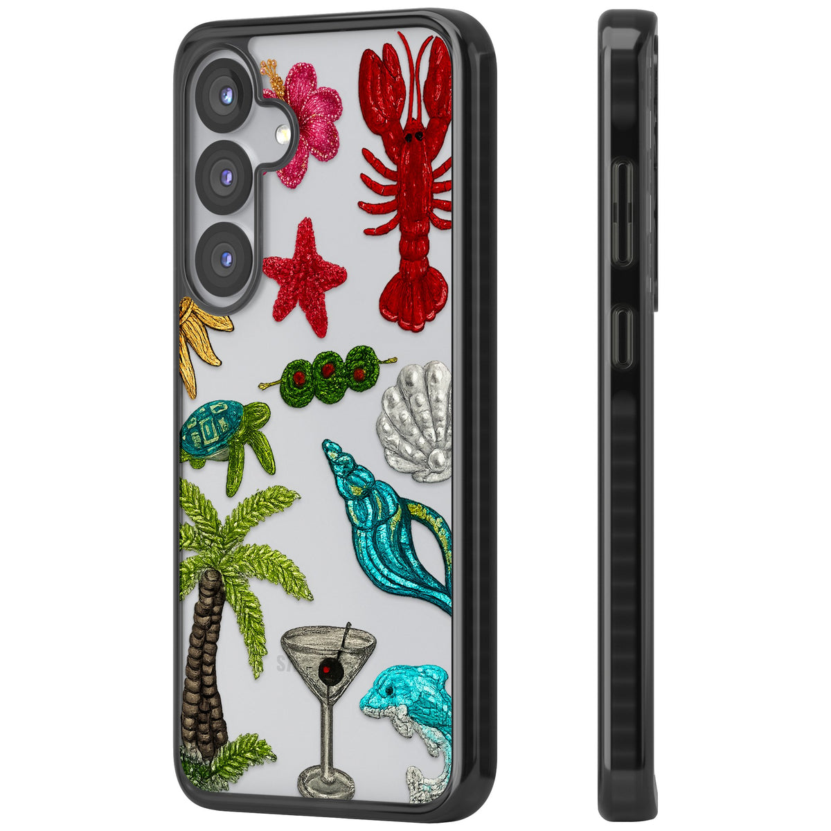 Painted Coastal Pattern Samsung S25 / Samsung S25 Plus / Samsung S26 / Samsung S26 Plus Impact Black Phone Case side