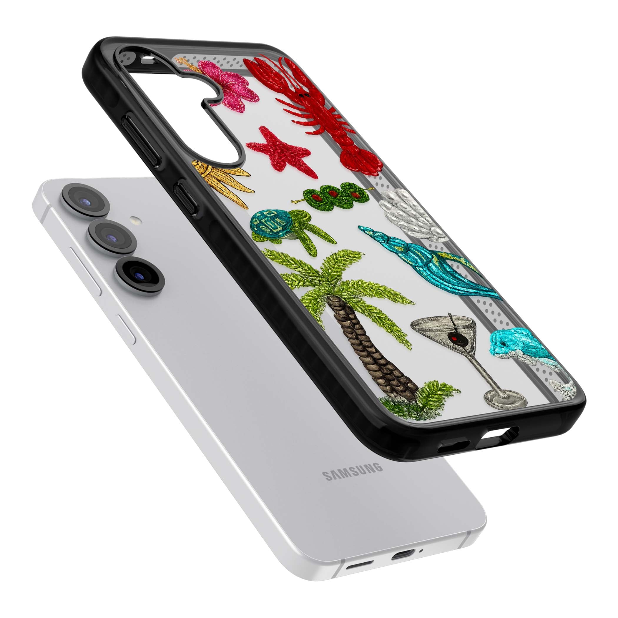 Painted Coastal Pattern coastal iPhone case | Black Impact case for Samsung Galaxy S25, Samsung Galaxy S25 Plus