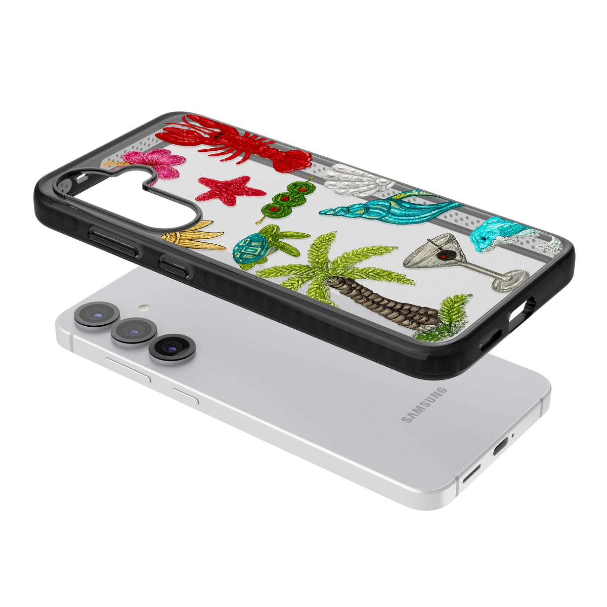 Painted Coastal Pattern Samsung S25 / Samsung S25 Plus / Samsung S26 / Samsung S26 Plus Impact Black Phone Case angled