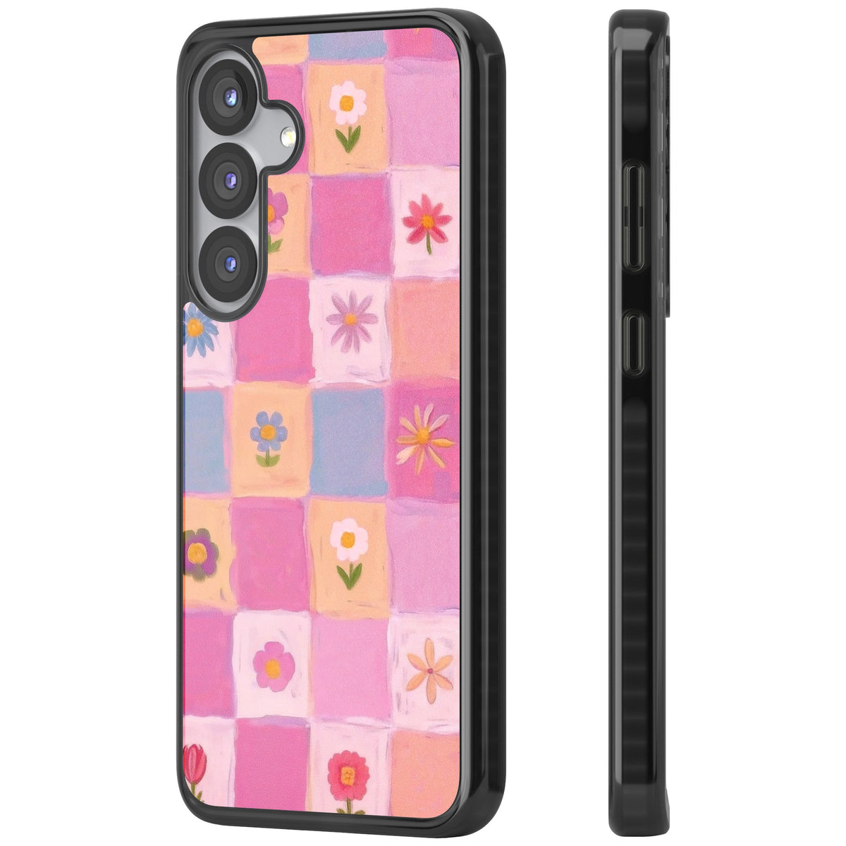 Pastel Flower Patchwork Samsung S25 / Samsung S25 Plus / Samsung S26 / Samsung S26 Plus Impact Black Phone Case side