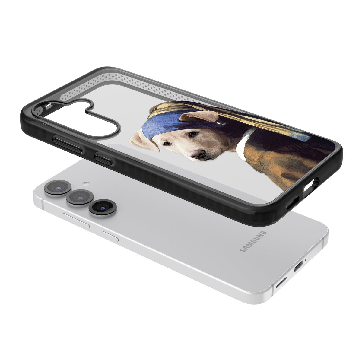Doggo With A Pearl Earring Samsung S25 / Samsung S25 Plus / Samsung S26 / Samsung S26 Plus Impact Black Phone Case angled