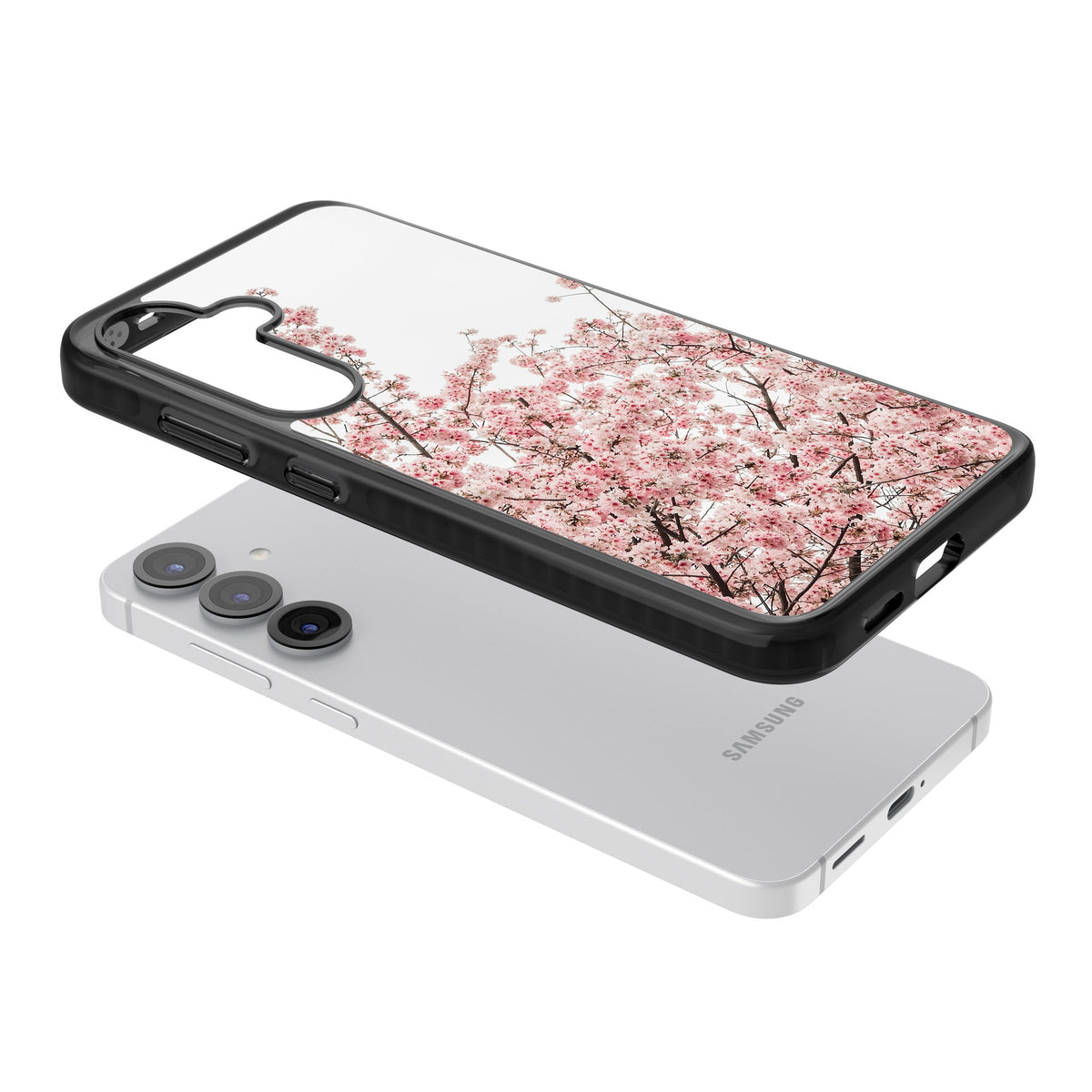 Cherry Blossom Bloom Samsung S25 / Samsung S25 Plus / Samsung S26 / Samsung S26 Plus Impact Black Phone Case angled