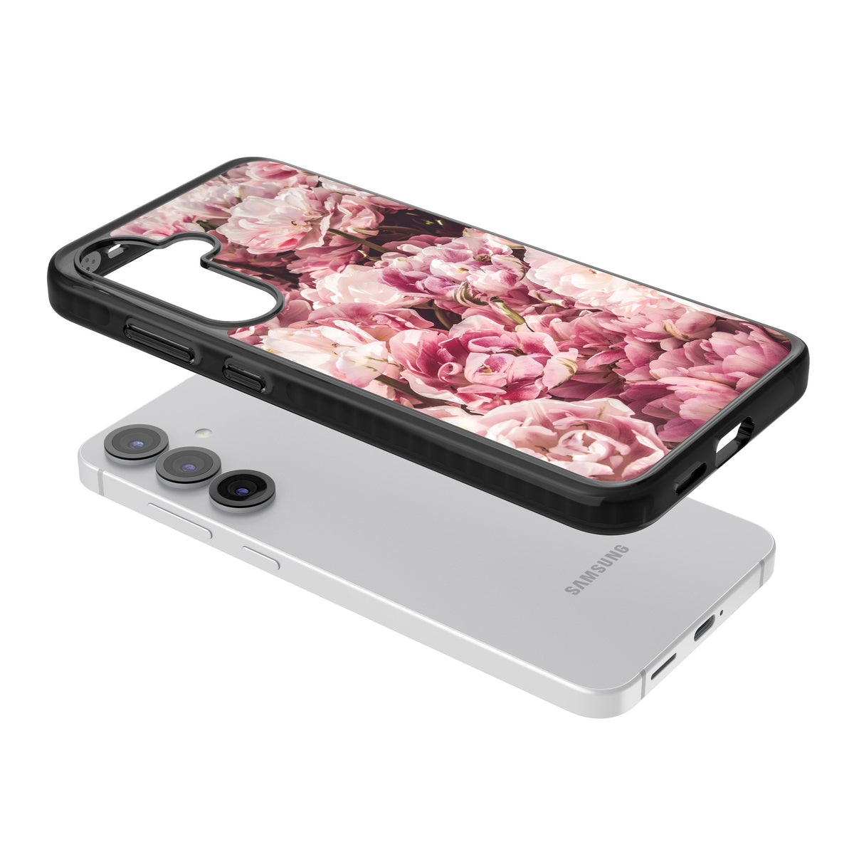 Peony Dream Samsung S25 / Samsung S25 Plus / Samsung S26 / Samsung S26 Plus Impact Black Phone Case angled