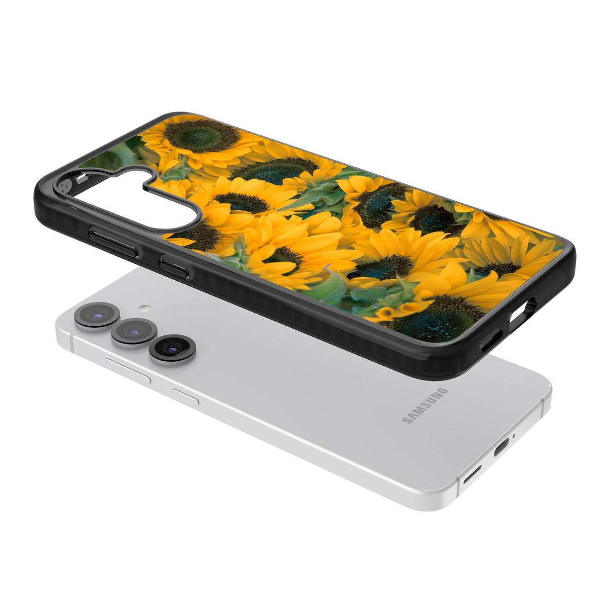 Sunflower Fields Samsung S25 / Samsung S25 Plus / Samsung S26 / Samsung S26 Plus Impact Black Phone Case angled