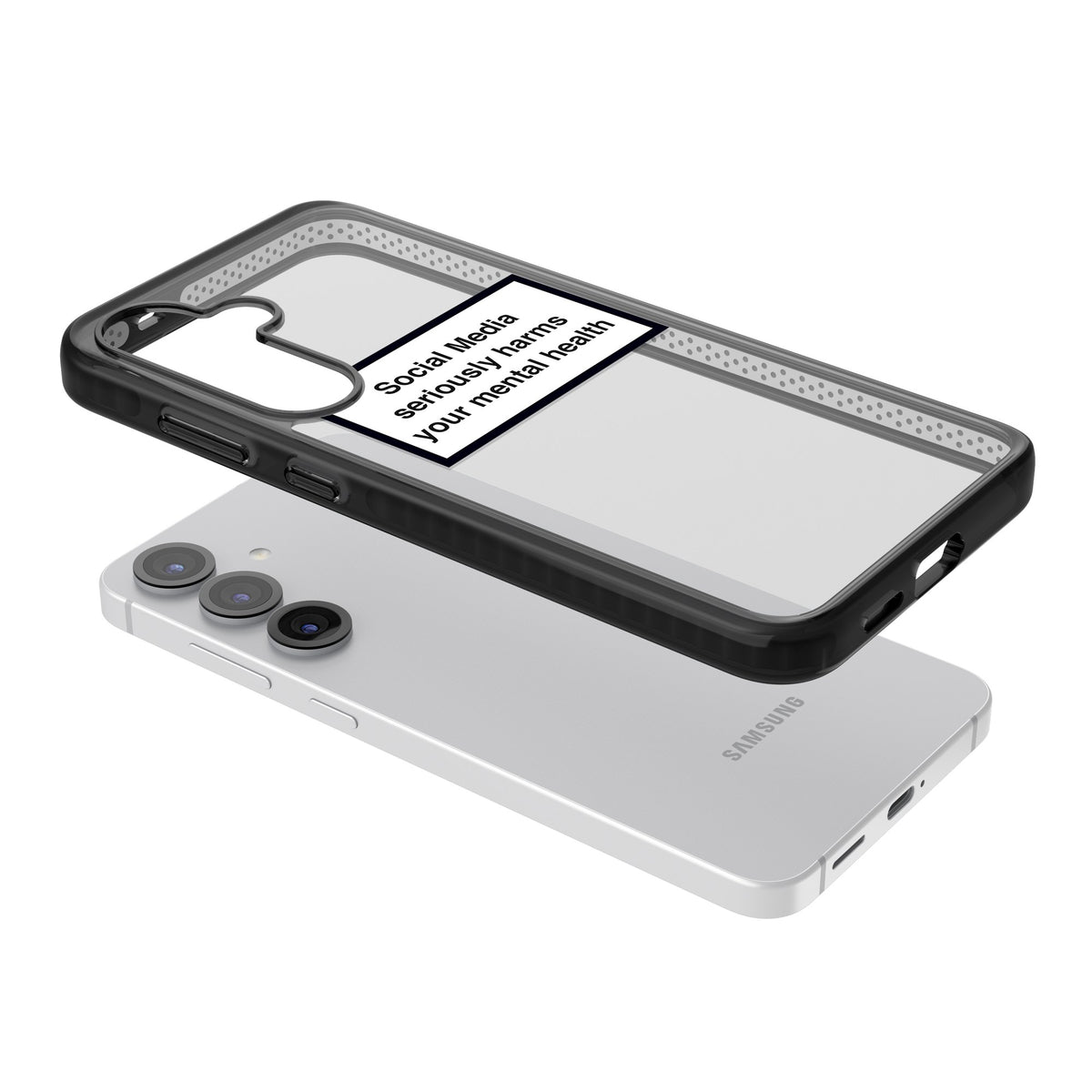Social Media Harms Samsung S25 / Samsung S25 Plus / Samsung S26 / Samsung S26 Plus Impact Black Phone Case angled