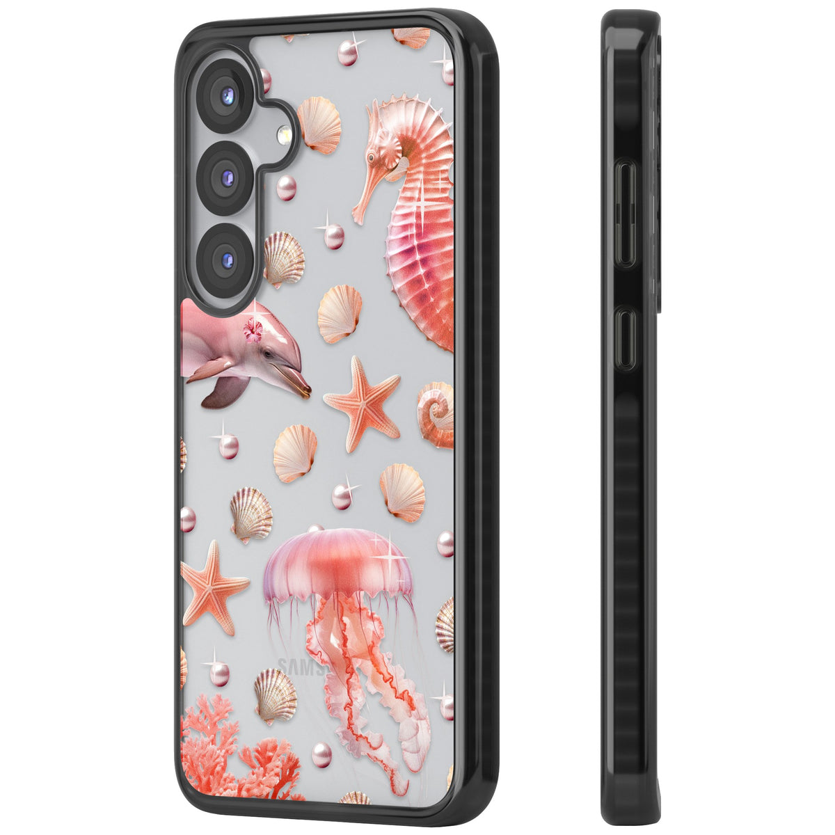 Pink Sealife Samsung S25 / Samsung S25 Plus / Samsung S26 / Samsung S26 Plus Impact Black Phone Case side