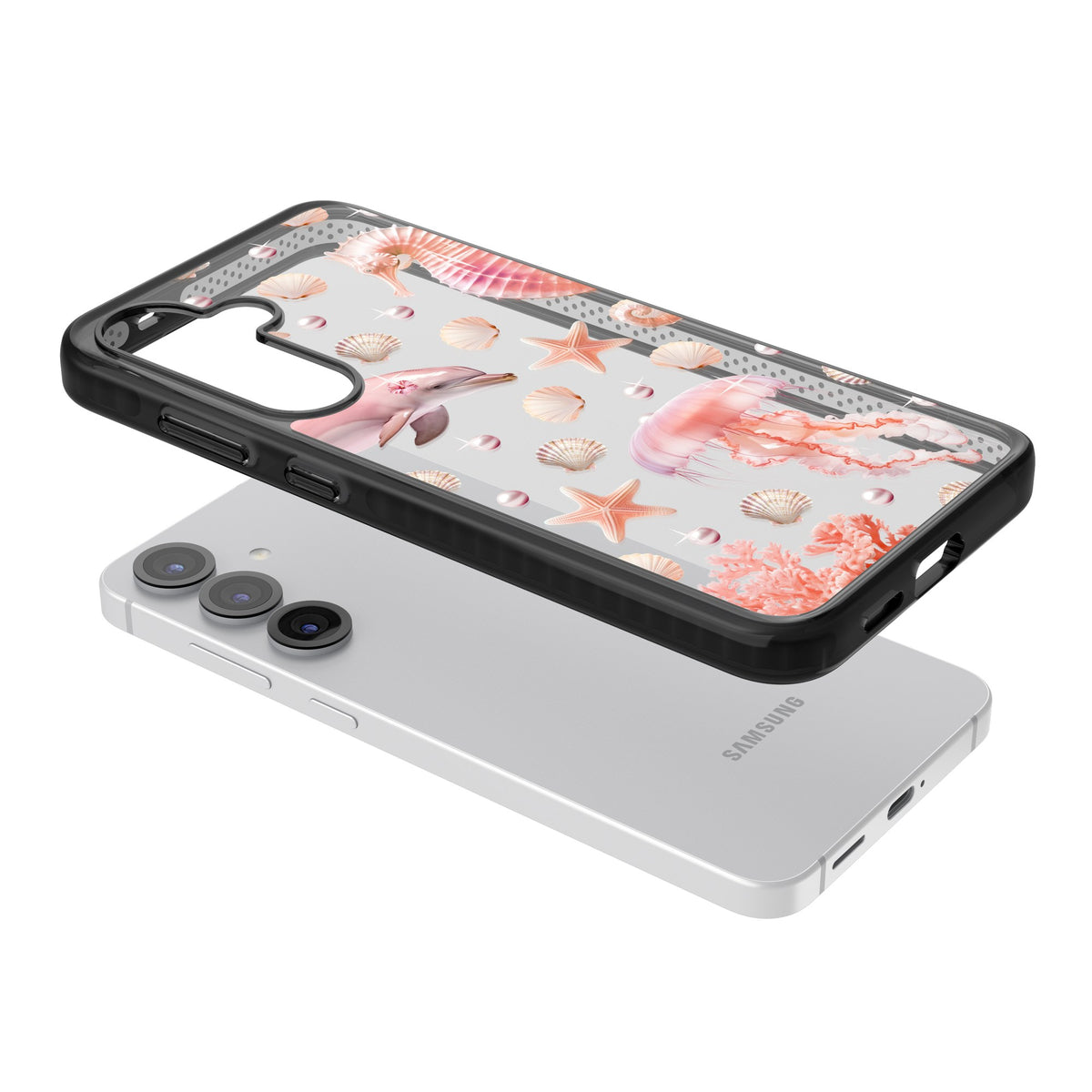 Pink Sealife Samsung S25 / Samsung S25 Plus / Samsung S26 / Samsung S26 Plus Impact Black Phone Case angled