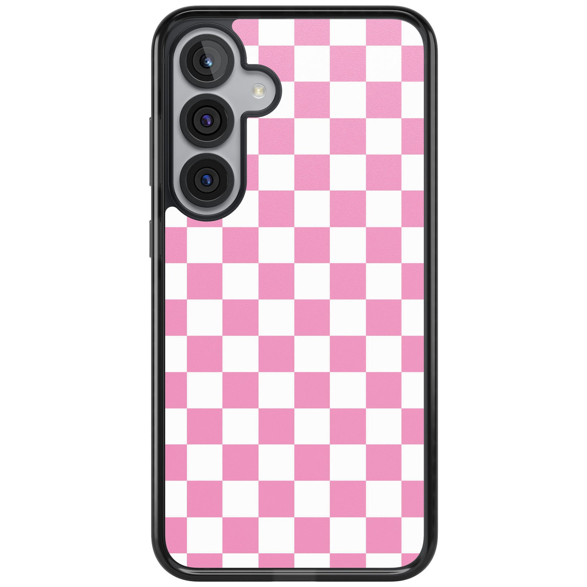 Pink Checkerboard Samsung S25 Plus / Samsung S26 / Samsung S26 Plus Impact Black Phone Case front