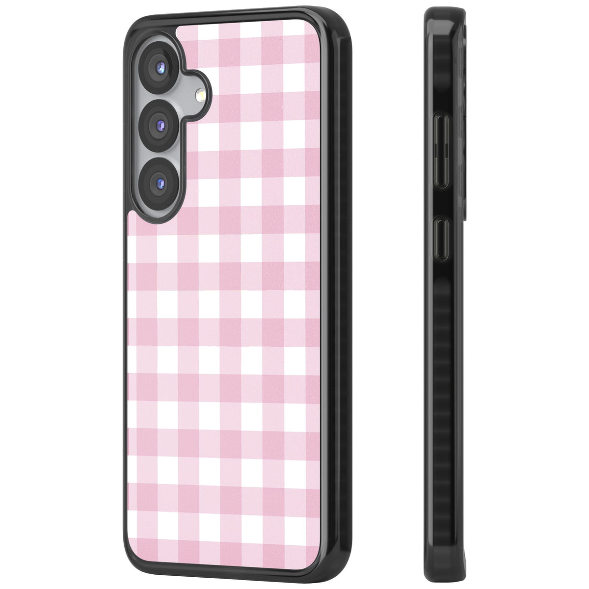 Pink Gingham Samsung S25 / Samsung S25 Plus / Samsung S26 / Samsung S26 Plus Impact Black Phone Case side