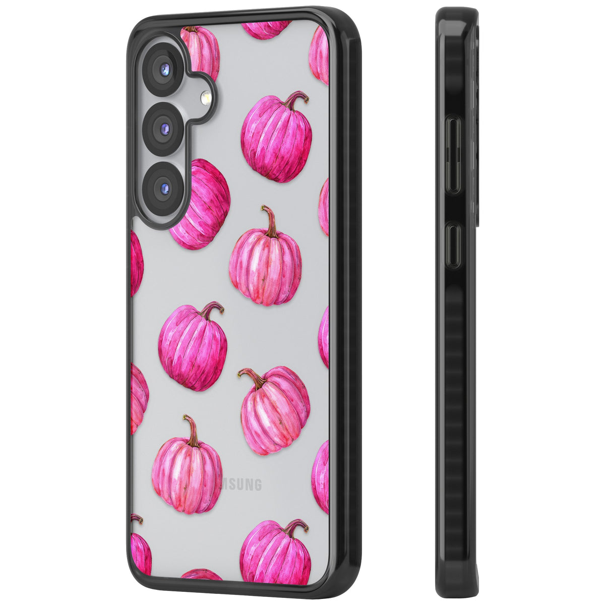 Pink Pumpkins Samsung S25 / Samsung S25 Plus / Samsung S26 / Samsung S26 Plus Impact Black Phone Case side