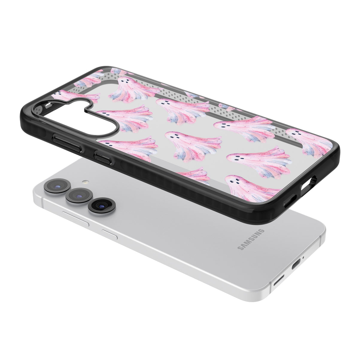 Pink Ghosts Samsung S25 / Samsung S25 Plus / Samsung S26 / Samsung S26 Plus Impact Black Phone Case angled