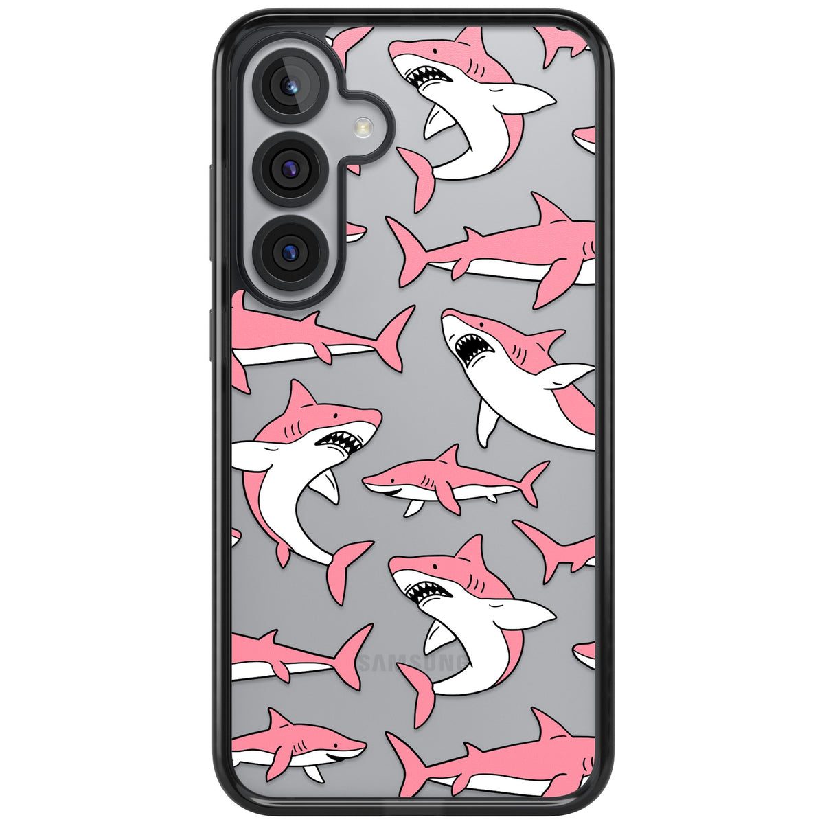 Bubblegum Sharks Samsung S25 Plus / Samsung S26 / Samsung S26 Plus Impact Black Phone Case front