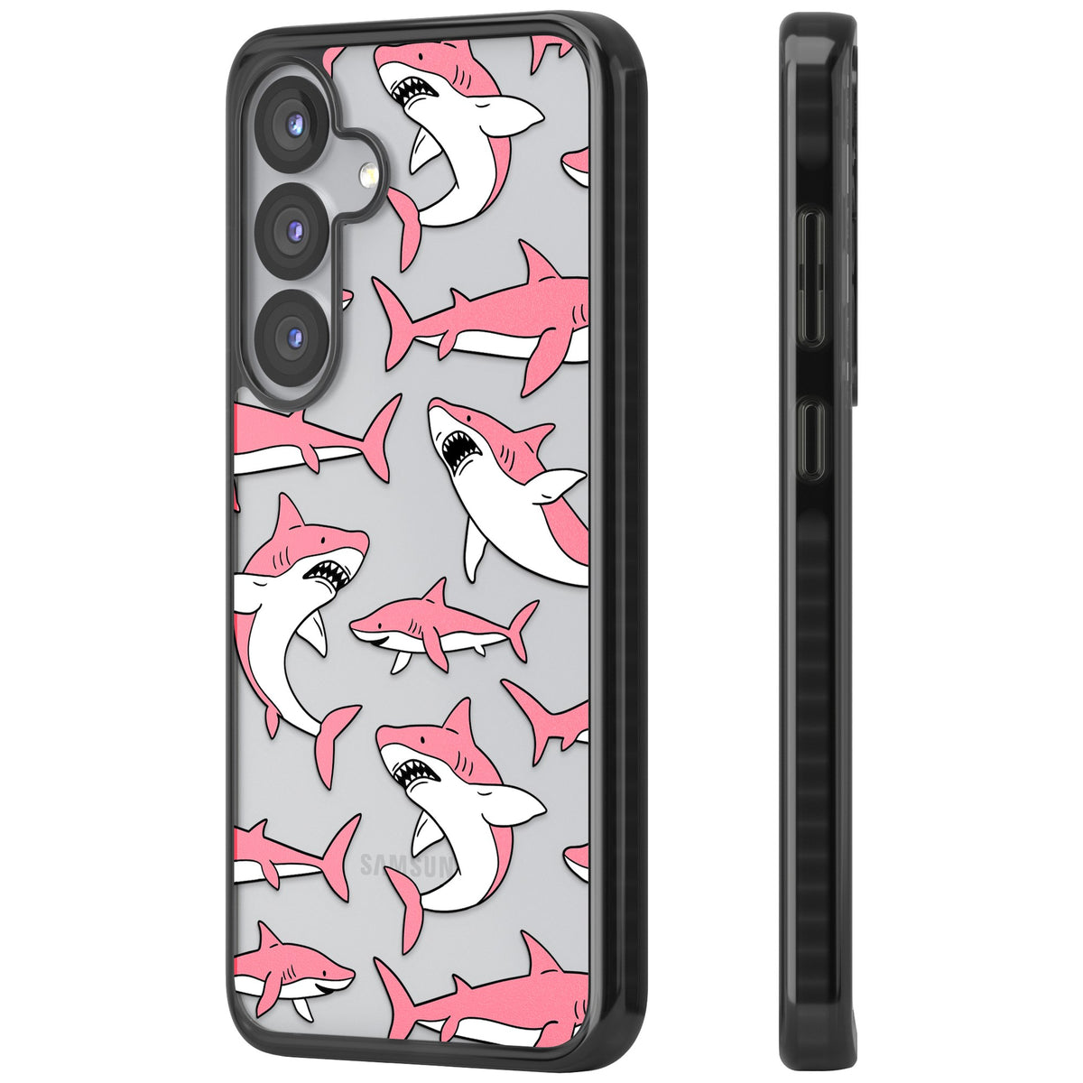 Bubblegum Sharks Samsung S25 / Samsung S25 Plus / Samsung S26 / Samsung S26 Plus Impact Black Phone Case side