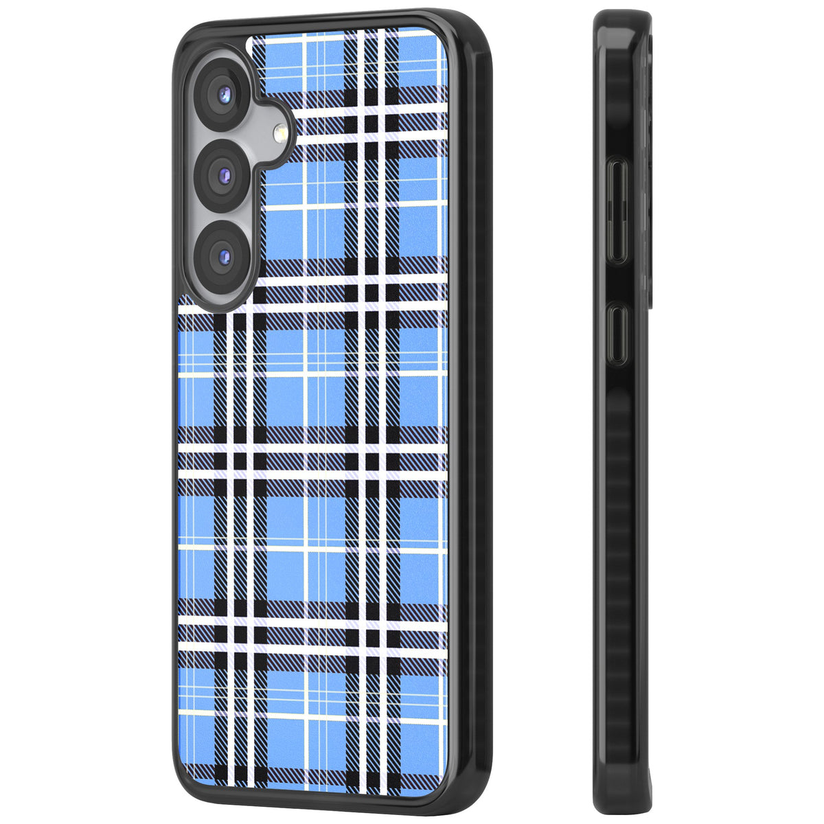 Blue Plaid Samsung S25 / Samsung S25 Plus / Samsung S26 / Samsung S26 Plus Impact Black Phone Case side