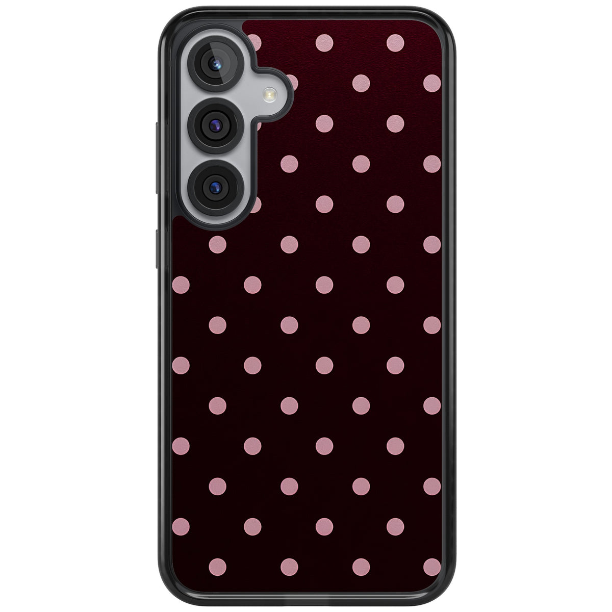Merlot Dots polka dot iPhone case featuring dusty pink spots on a deep burgundy background in a retro grid Samsung S25 Plus / Samsung S26 / Samsung S26 Plus Impact Black Phone Case front