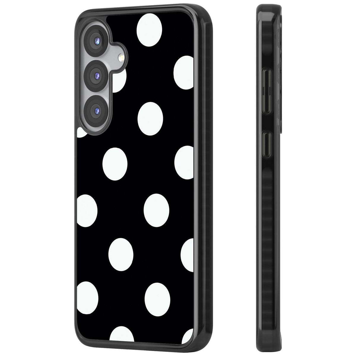 Chic Black Polka Dot Samsung S25 / Samsung S25 Plus / Samsung S26 / Samsung S26 Plus Impact Black Phone Case side
