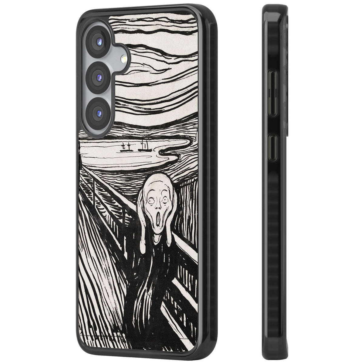 The Scream (Black & White) Samsung S25 / Samsung S25 Plus / Samsung S26 / Samsung S26 Plus Impact Black Phone Case side