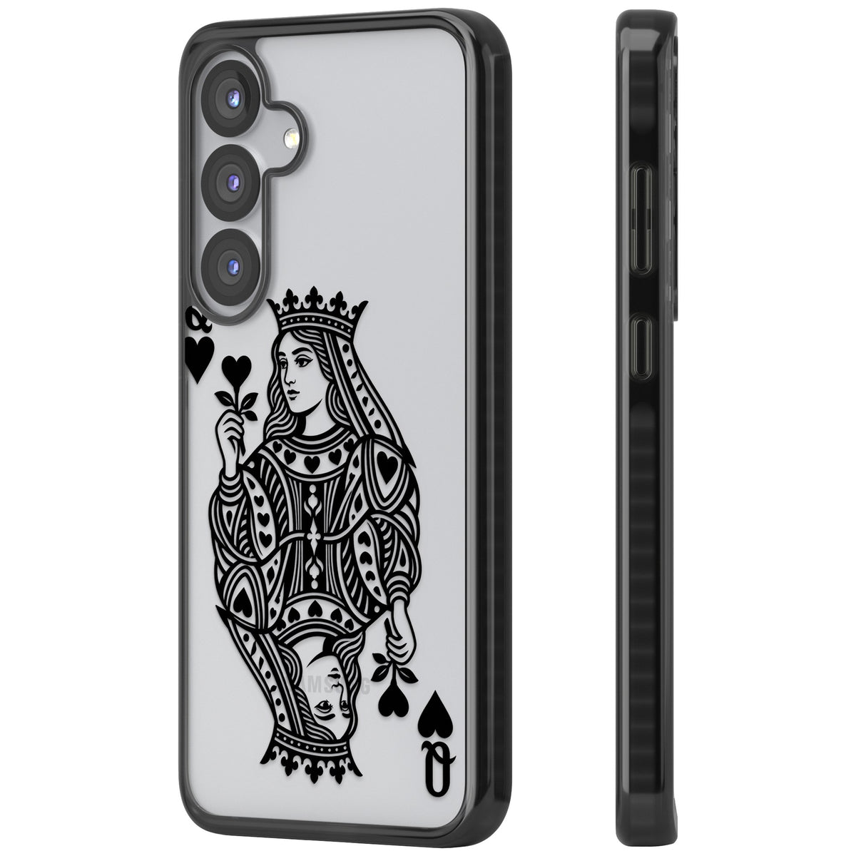 Queen Of Hearts (Black) Samsung S25 / Samsung S25 Plus / Samsung S26 / Samsung S26 Plus Impact Black Phone Case side