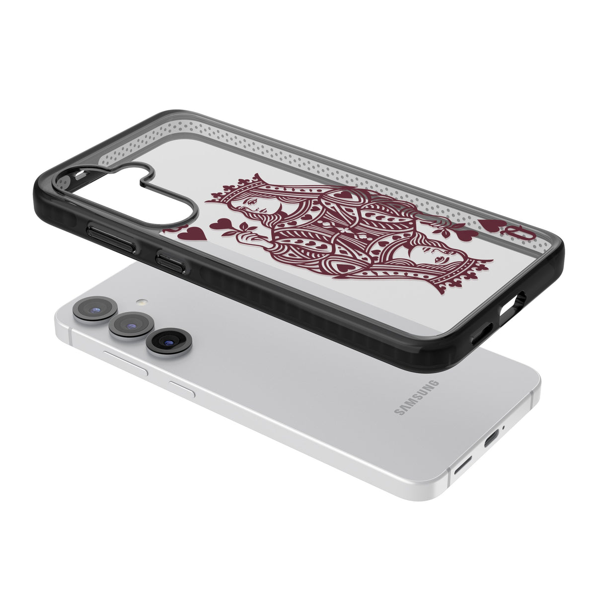 Queen Of Hearts (Burgundy) Samsung S25 / Samsung S25 Plus / Samsung S26 / Samsung S26 Plus Impact Black Phone Case angled