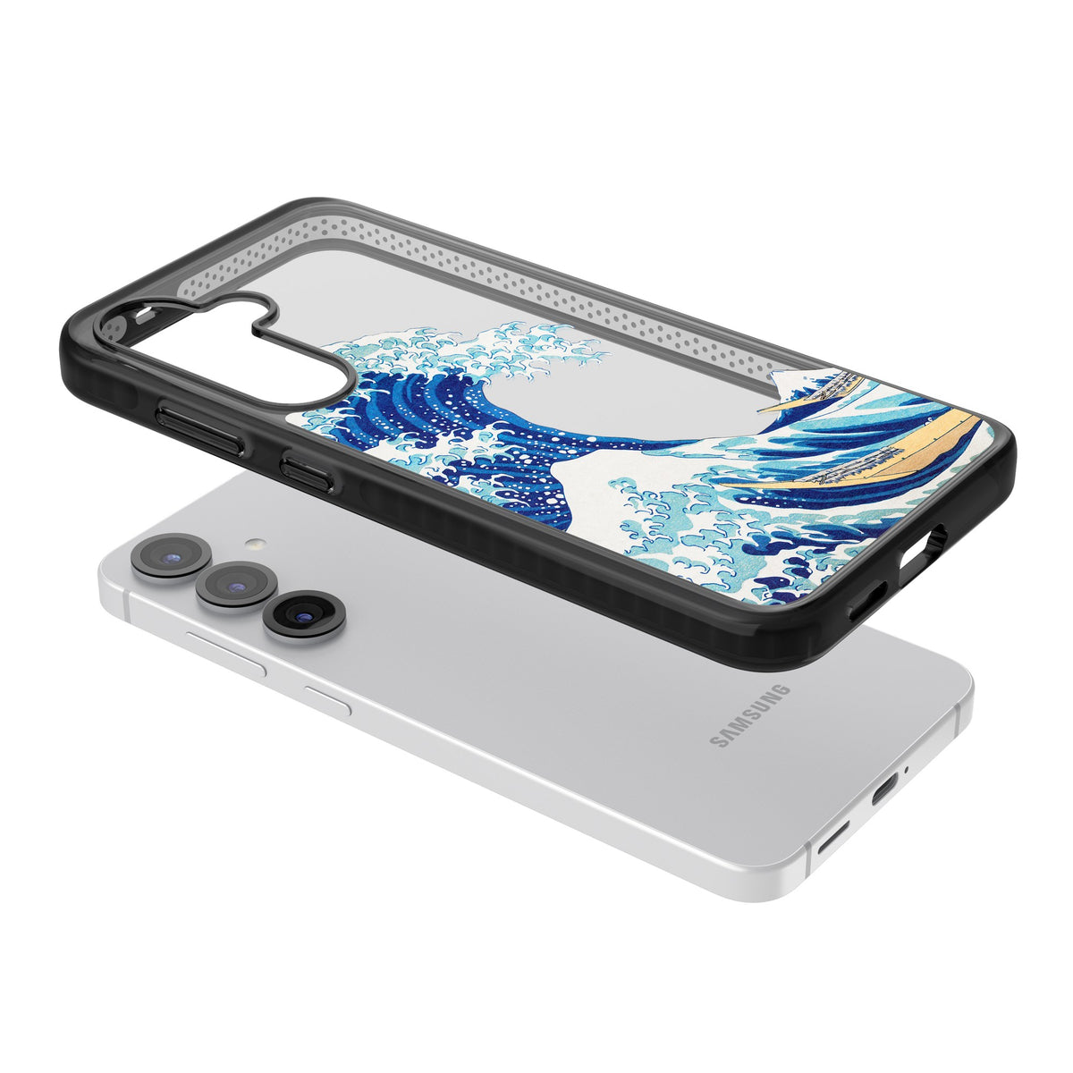 The Great Wave Of Kanagawa Samsung S25 / Samsung S25 Plus / Samsung S26 / Samsung S26 Plus Impact Black Phone Case angled