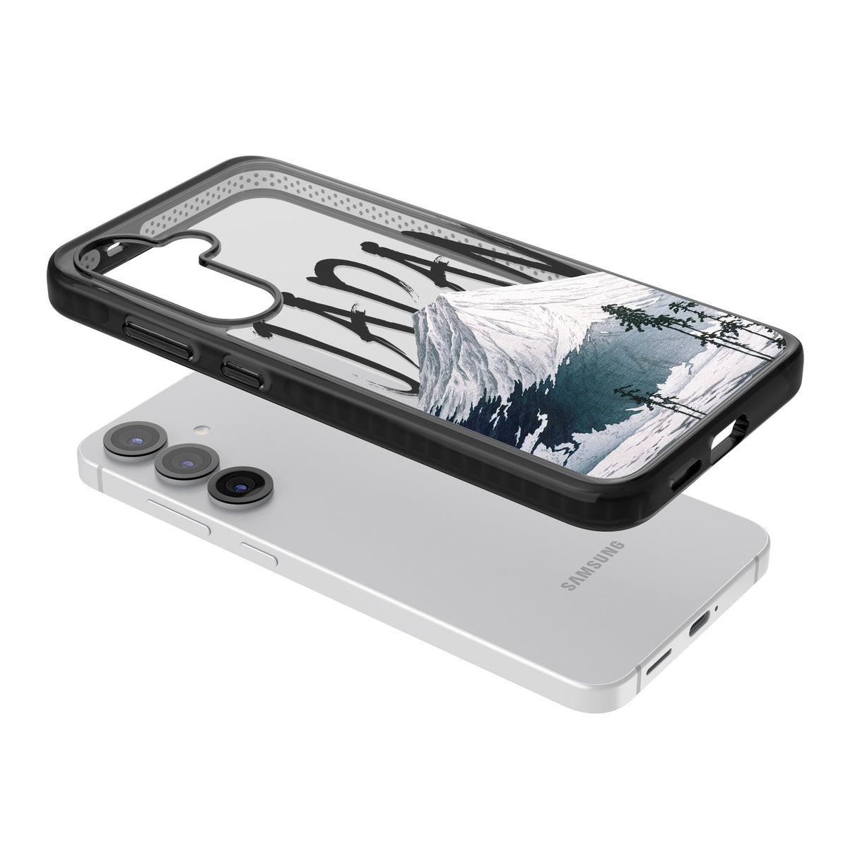 Mount Fuji Cutout Samsung S25 / Samsung S25 Plus / Samsung S26 / Samsung S26 Plus Impact Black Phone Case angled