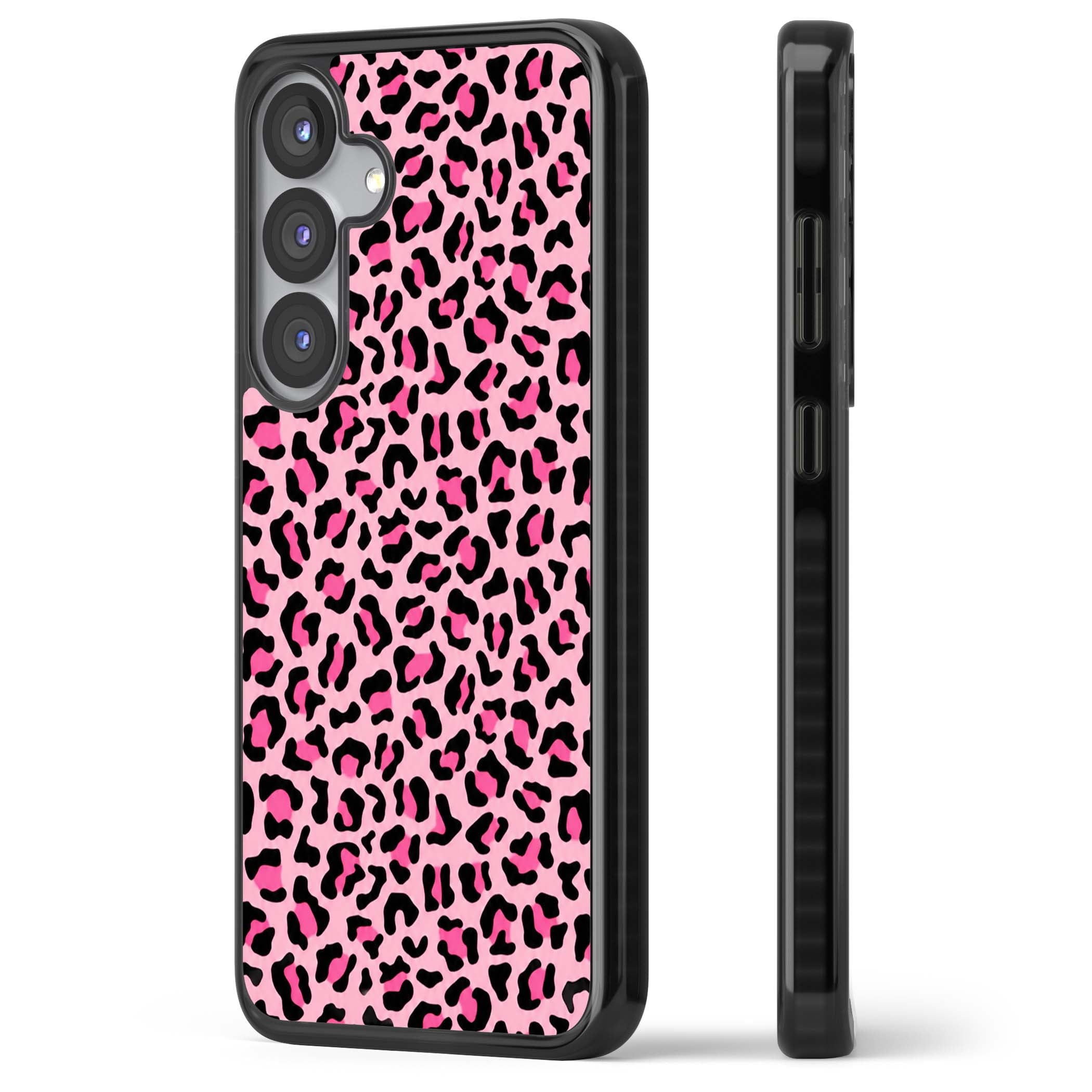 Pink Leopard baddie iPhone case | Black Impact case for Samsung Galaxy S25, Samsung Galaxy S25 Plus