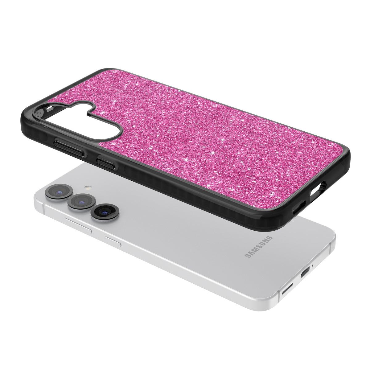 Pink Glitter Samsung S25 / Samsung S25 Plus / Samsung S26 / Samsung S26 Plus Impact Black Phone Case angled