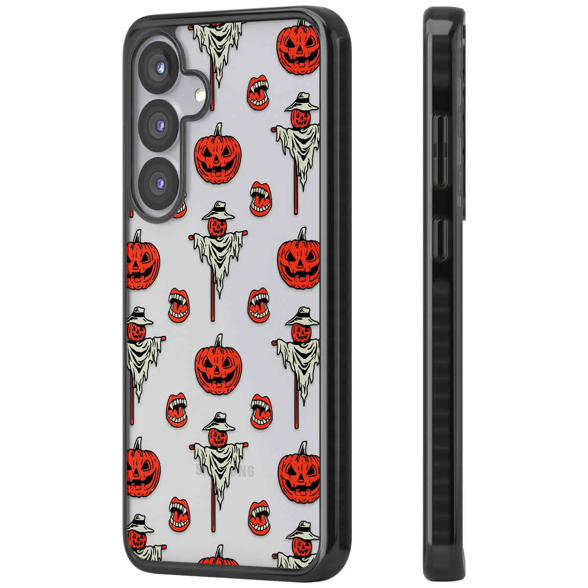 Retro Red Pumpkins & Scarecrows Samsung S25 / Samsung S25 Plus / Samsung S26 / Samsung S26 Plus Impact Black Phone Case side