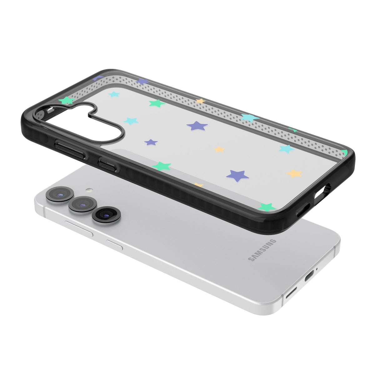 Pastel Star Pattern Samsung S25 / Samsung S25 Plus / Samsung S26 / Samsung S26 Plus Impact Black Phone Case angled