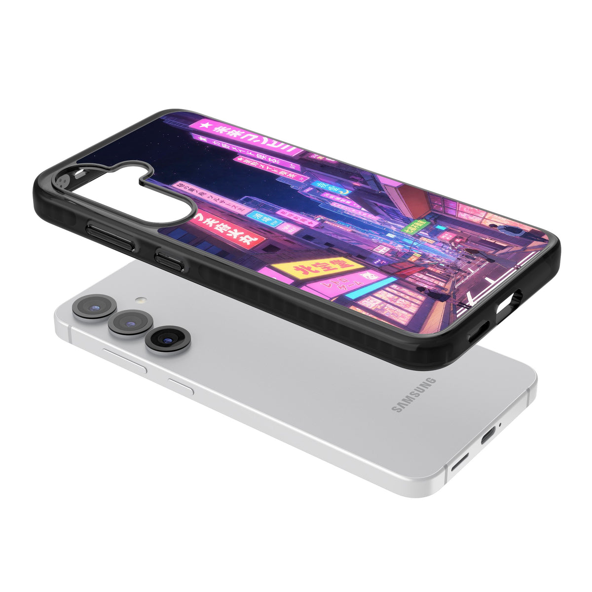 Shibuya At Night Samsung S25 / Samsung S25 Plus / Samsung S26 / Samsung S26 Plus Impact Black Phone Case angled