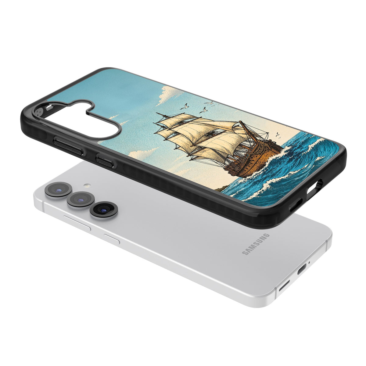 Ship at Sea Samsung S25 / Samsung S25 Plus / Samsung S26 / Samsung S26 Plus Impact Black Phone Case angled