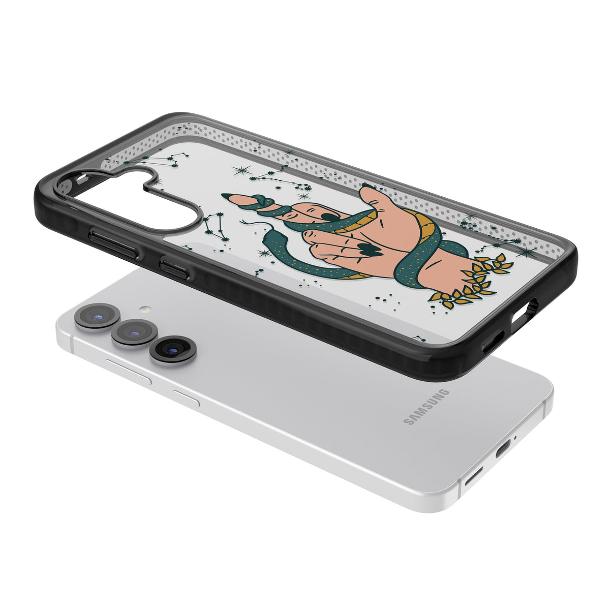 Snakes, Stars And Cynicism Samsung S25 / Samsung S25 Plus / Samsung S26 / Samsung S26 Plus Impact Black Phone Case angled
