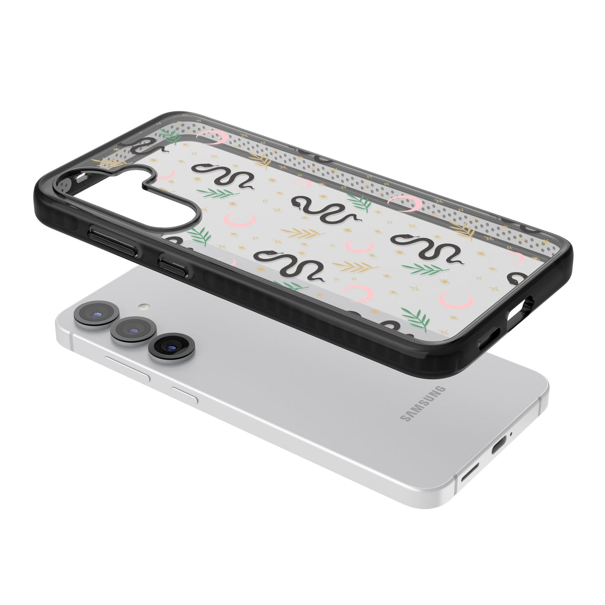Snakes & Moons Samsung S25 / Samsung S25 Plus / Samsung S26 / Samsung S26 Plus Impact Black Phone Case angled