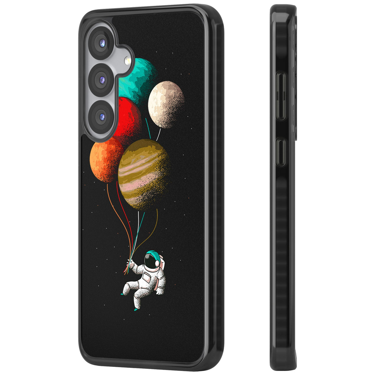 Astronaut Balloon Planets Samsung S25 / Samsung S25 Plus / Samsung S26 / Samsung S26 Plus Impact Black Phone Case side