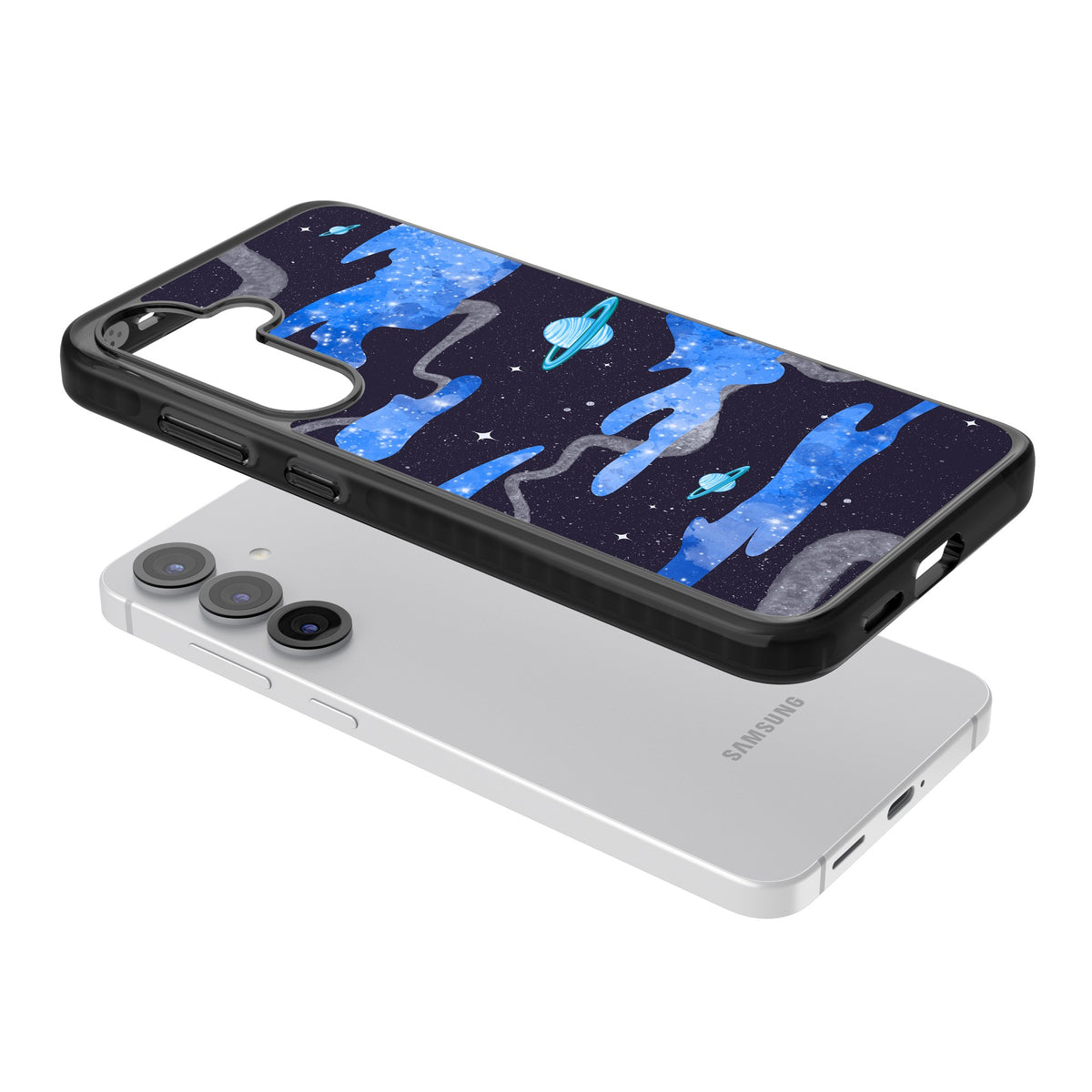 Blue Galaxy Samsung S25 / Samsung S25 Plus / Samsung S26 / Samsung S26 Plus Impact Black Phone Case angled