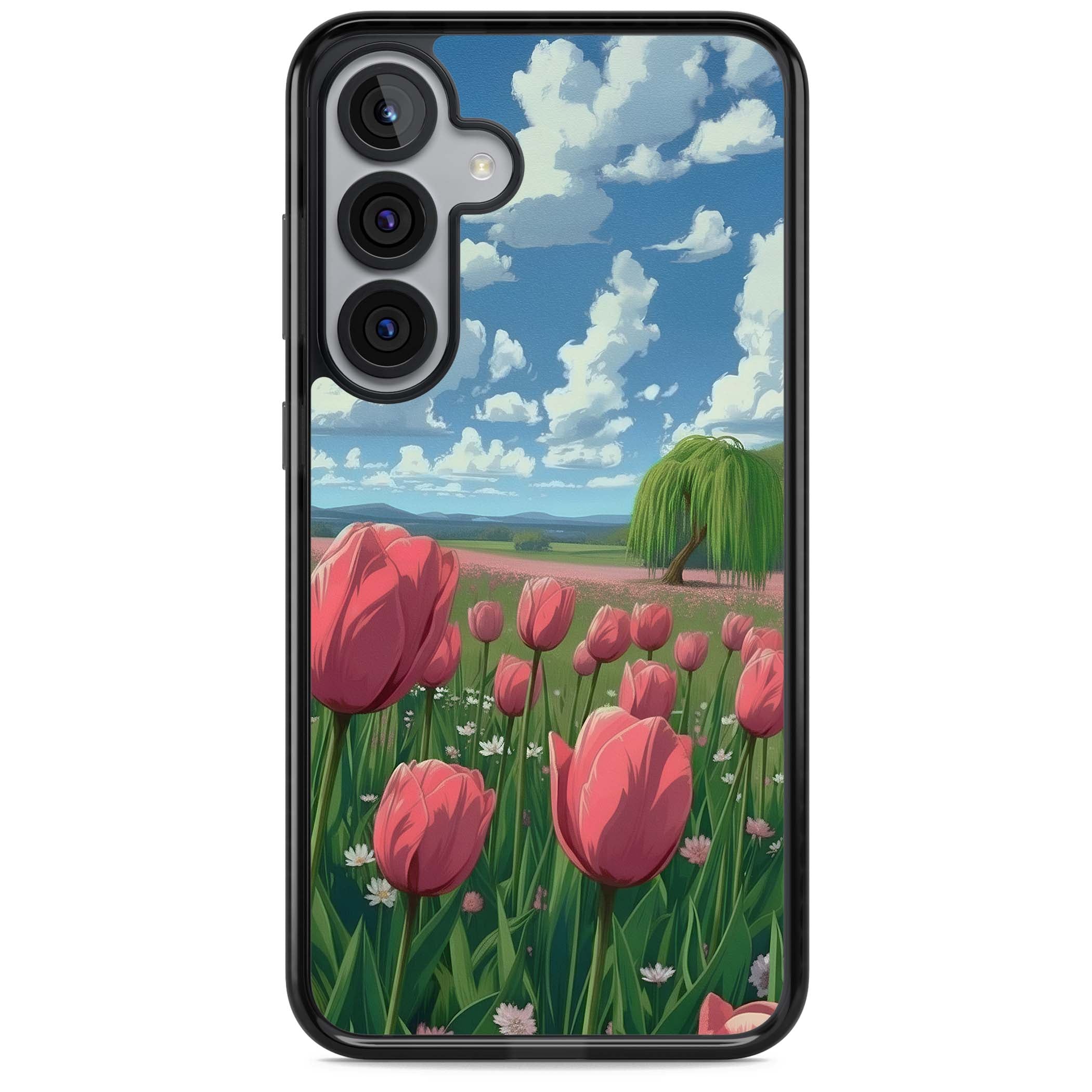 Willow By The Pink Tulips floral iPhone case | Black Impact case for Samsung Galaxy S25, Samsung Galaxy S25 Plus