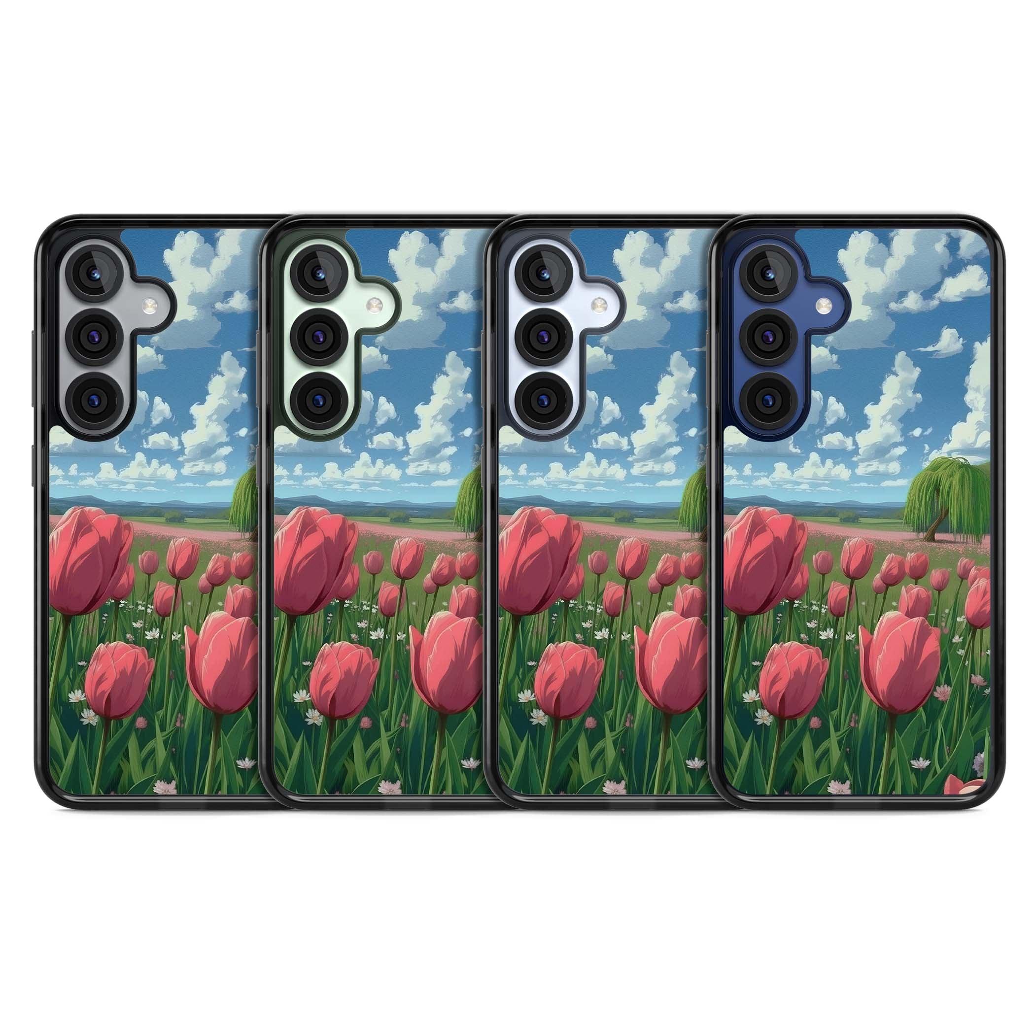 Willow By The Pink Tulips floral iPhone case | Black Impact case for Samsung Galaxy S25, Samsung Galaxy S25 Plus