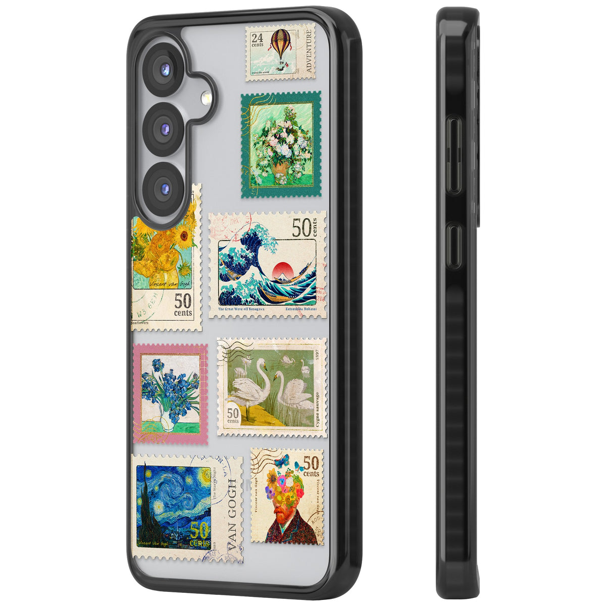 Vintage Art Stamps Samsung S25 / Samsung S25 Plus / Samsung S26 / Samsung S26 Plus Impact Black Phone Case side