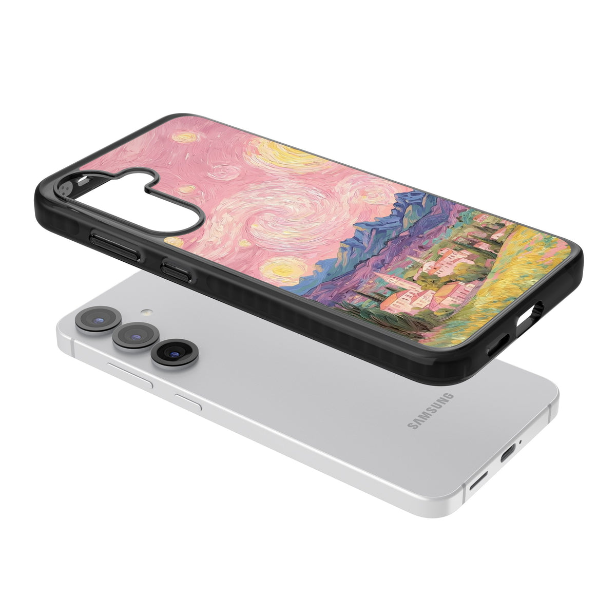 The Starry Sunset Samsung S25 / Samsung S25 Plus / Samsung S26 / Samsung S26 Plus Impact Black Phone Case angled