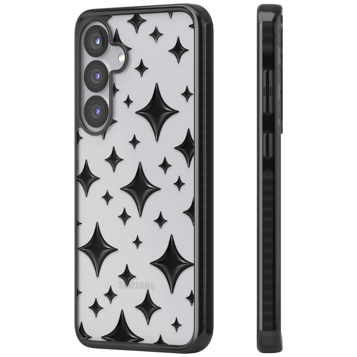 Black Puff Sparkle Pattern Samsung S25 / Samsung S25 Plus / Samsung S26 / Samsung S26 Plus Impact Black Phone Case side