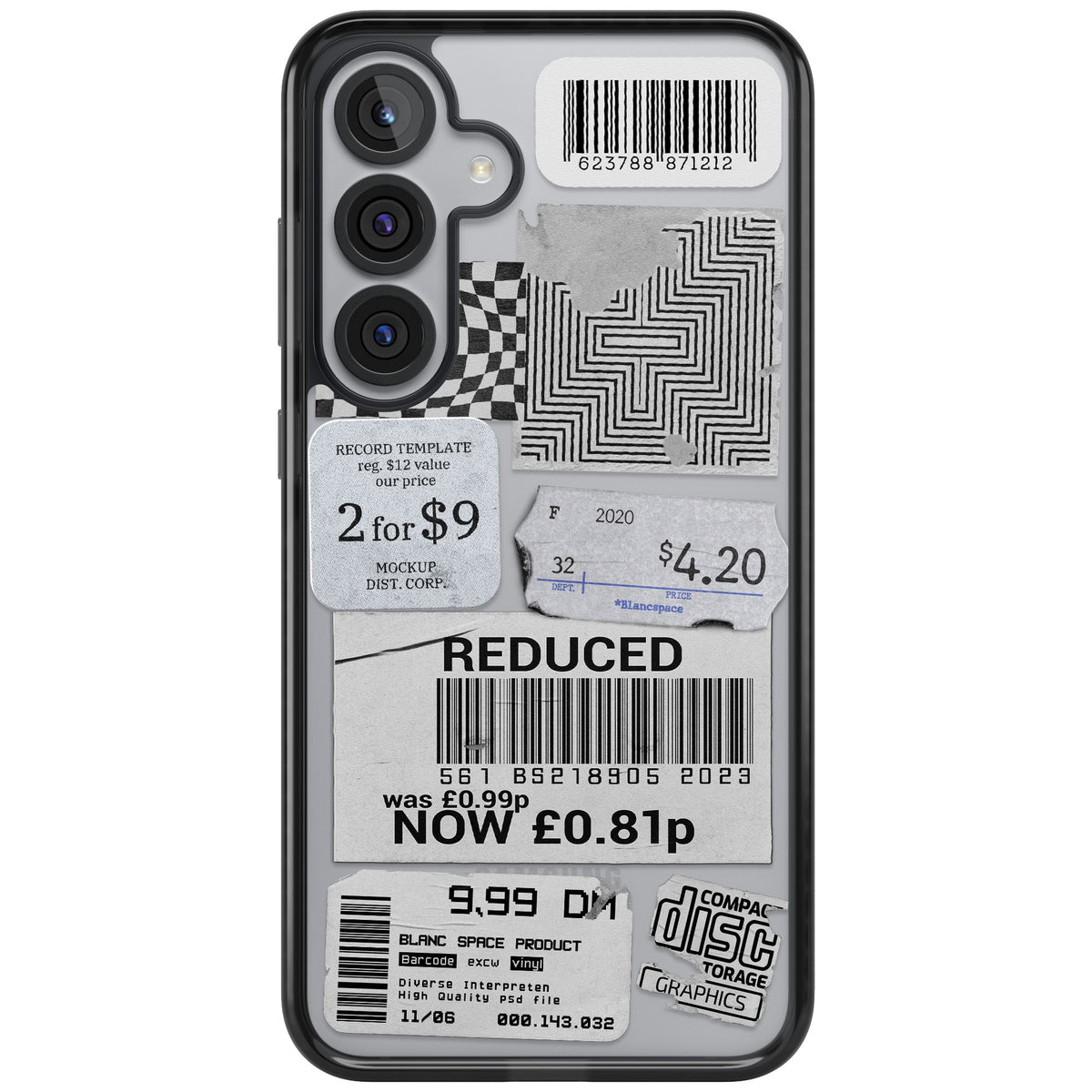 White Sticker Mix Samsung S25 Plus / Samsung S26 / Samsung S26 Plus Impact Black Phone Case front