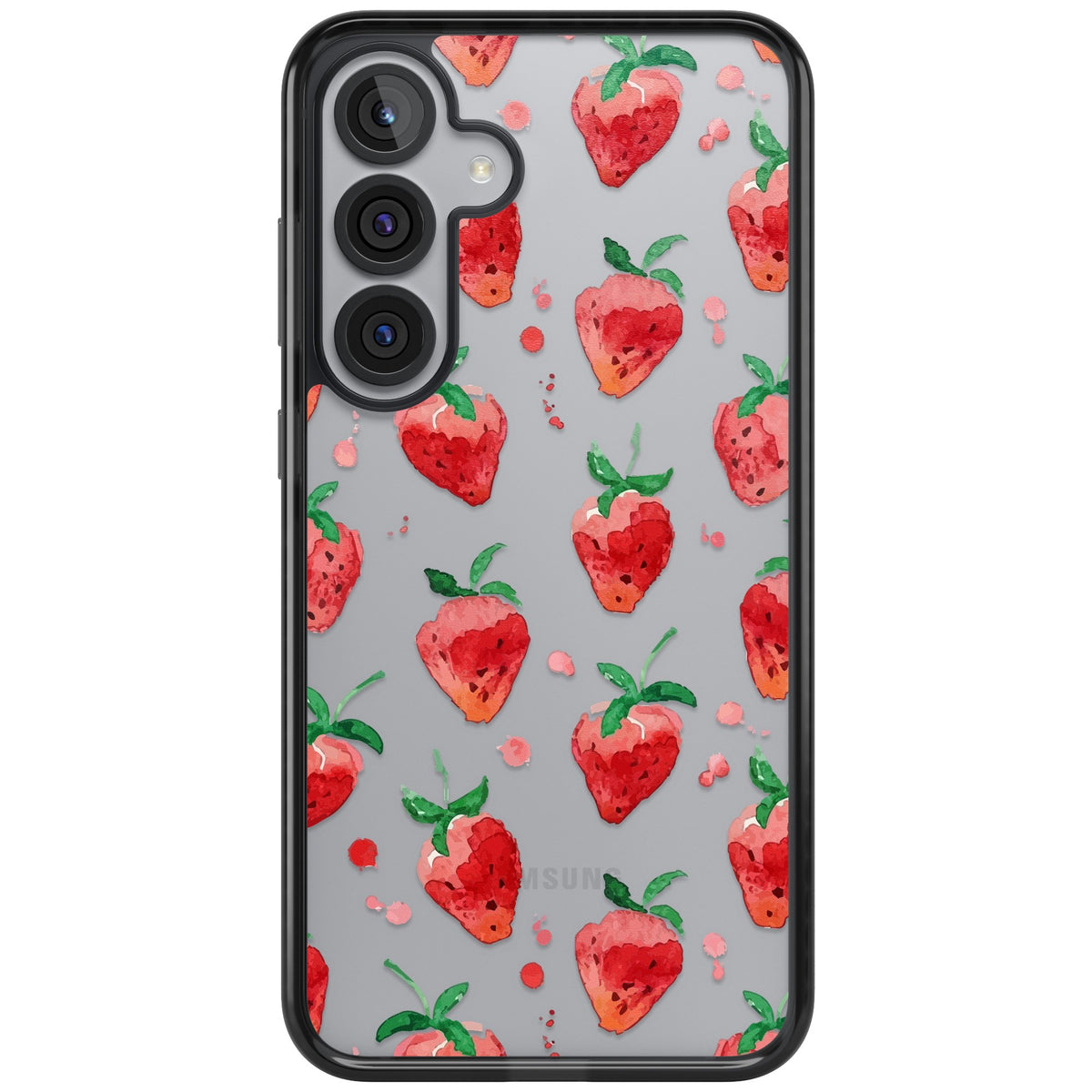 Strawberry Watercolour Samsung S25 Plus / Samsung S26 / Samsung S26 Plus Impact Black Phone Case front
