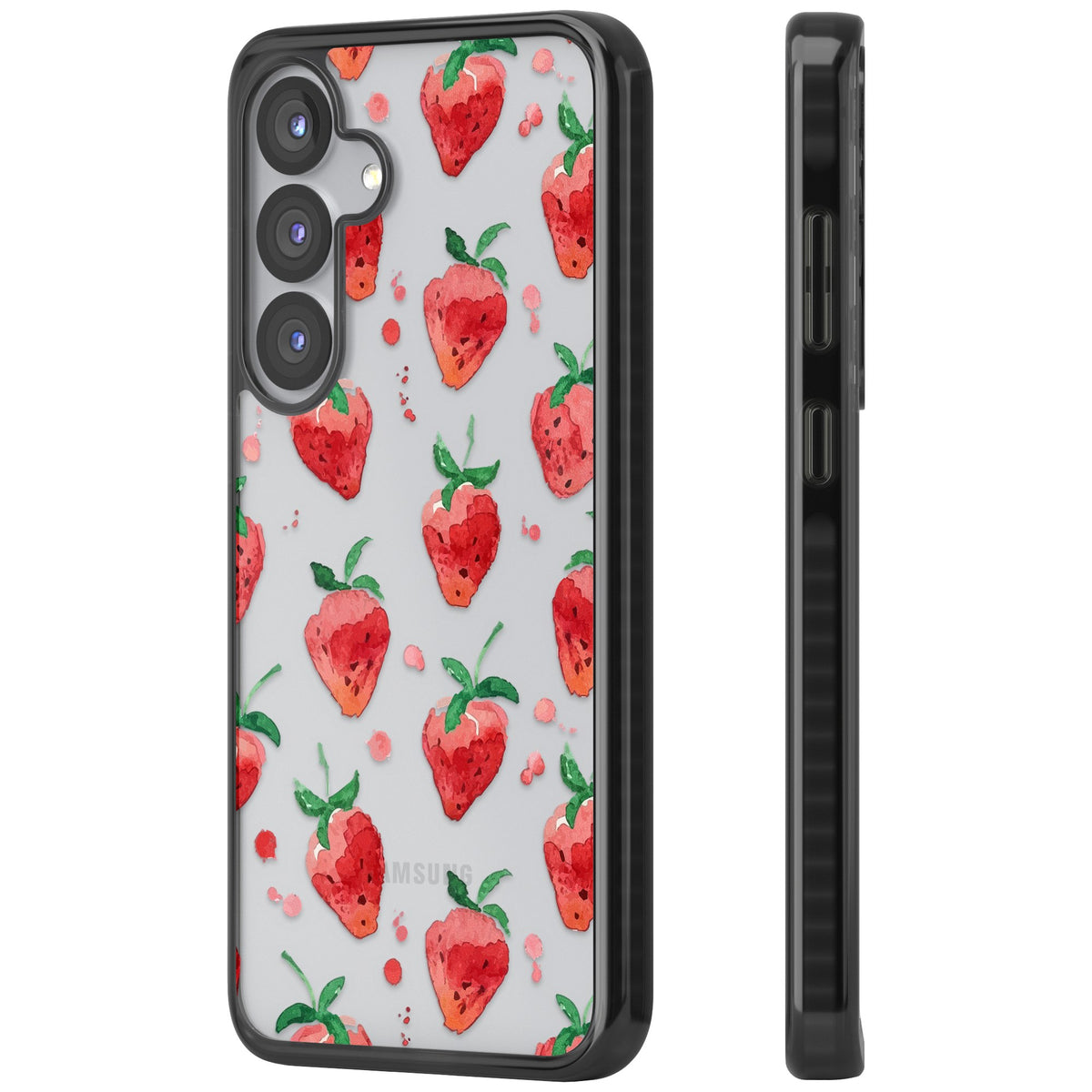 Strawberry Watercolour Samsung S25 / Samsung S25 Plus / Samsung S26 / Samsung S26 Plus Impact Black Phone Case side