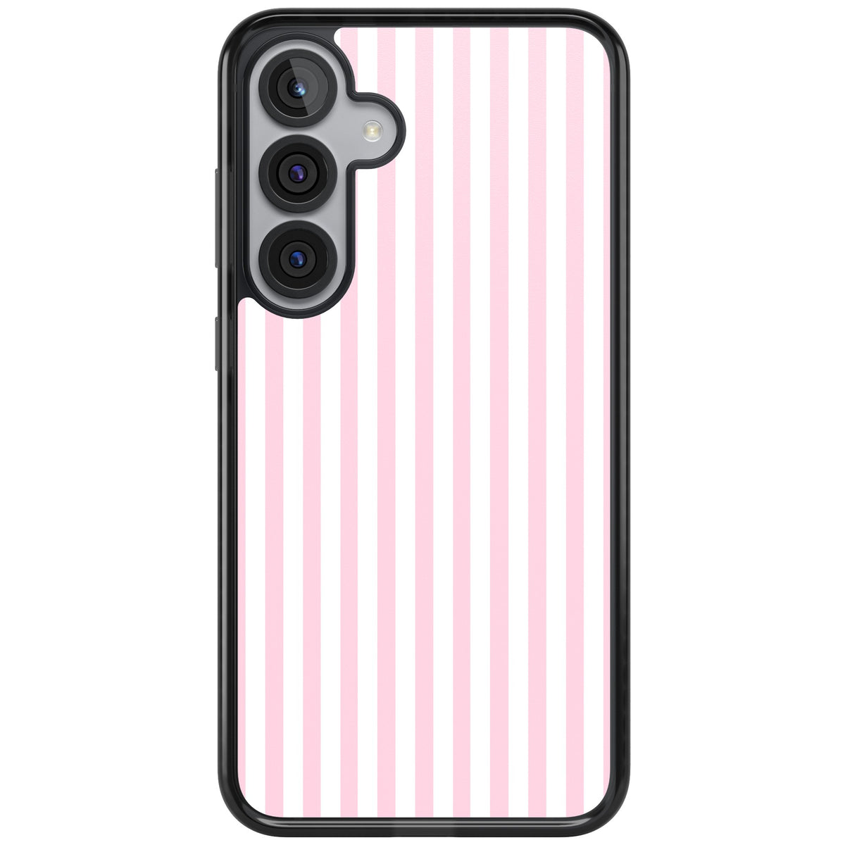 Pink Stripe preppy iPhone case featuring soft pastel pink and white vertical candy stripes Samsung S25 Plus / Samsung S26 / Samsung S26 Plus Impact Black Phone Case front