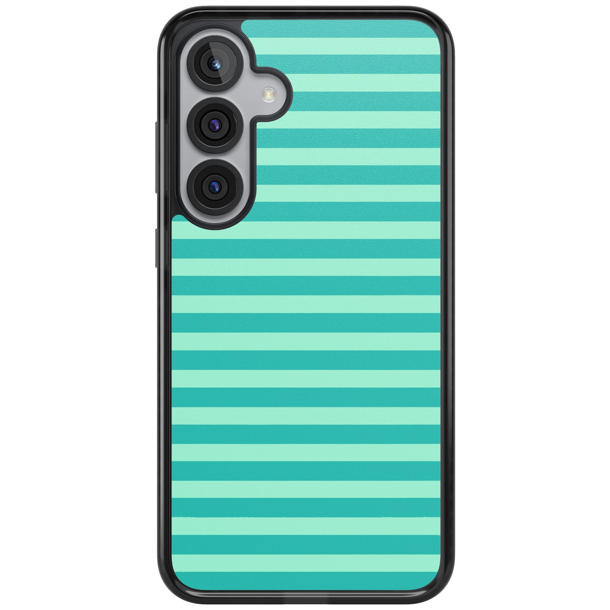 Turquoise Stripe preppy iPhone case featuring horizontal teal and mint green stripes on a black protective frame Samsung S25 Plus / Samsung S26 / Samsung S26 Plus Impact Black Phone Case front