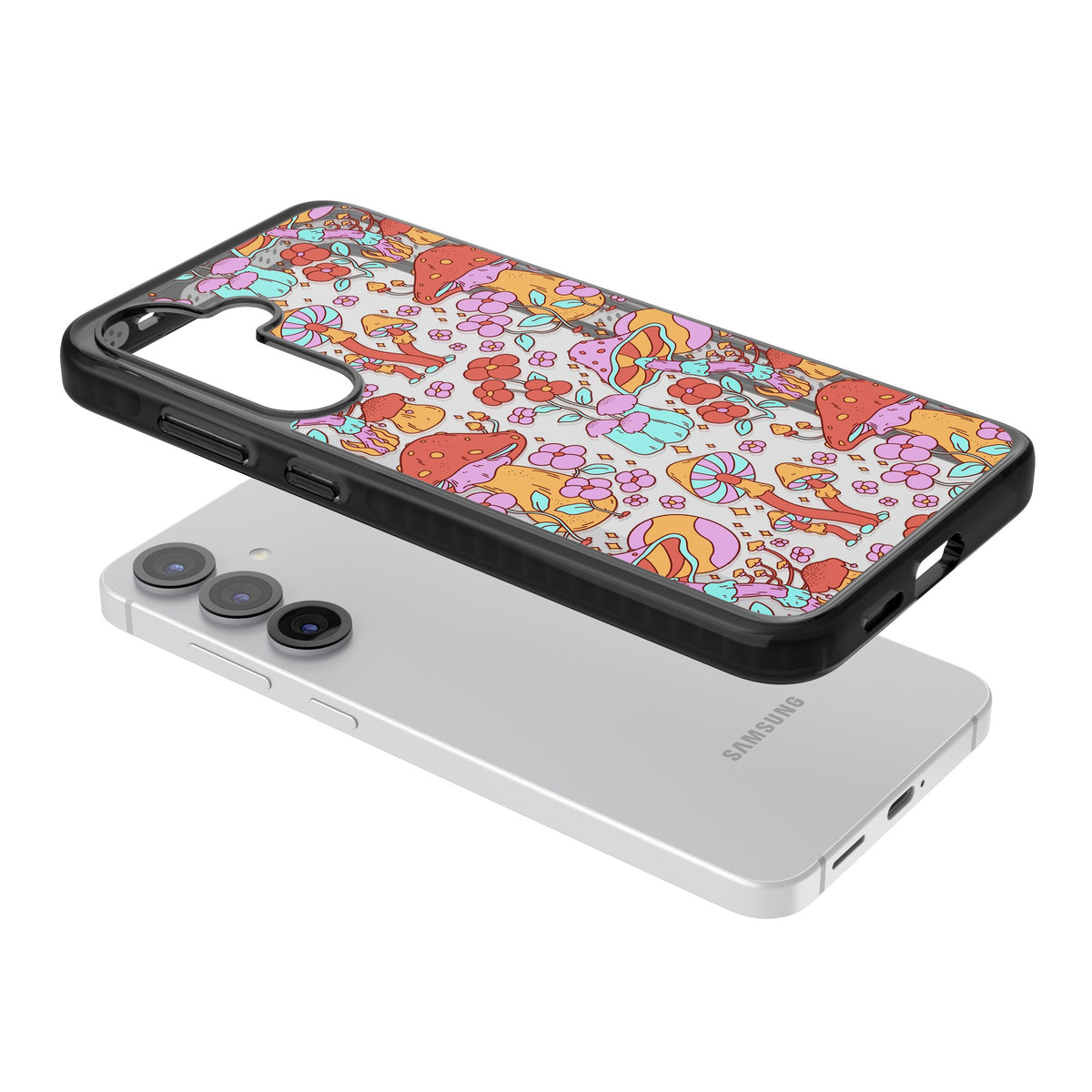 Psychedelic Flora Samsung S25 / Samsung S25 Plus / Samsung S26 / Samsung S26 Plus Impact Black Phone Case angled