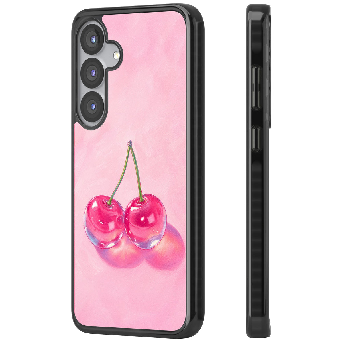 Pink Glass Cherry Samsung S25 / Samsung S25 Plus / Samsung S26 / Samsung S26 Plus Impact Black Phone Case side