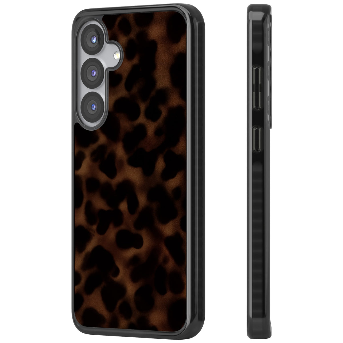 Dark Tortoise Shell old money iPhone case featuring a dark tortoiseshell pattern with amber and black animal print tones Samsung S25 / Samsung S25 Plus / Samsung S26 / Samsung S26 Plus Impact Black Phone Case side