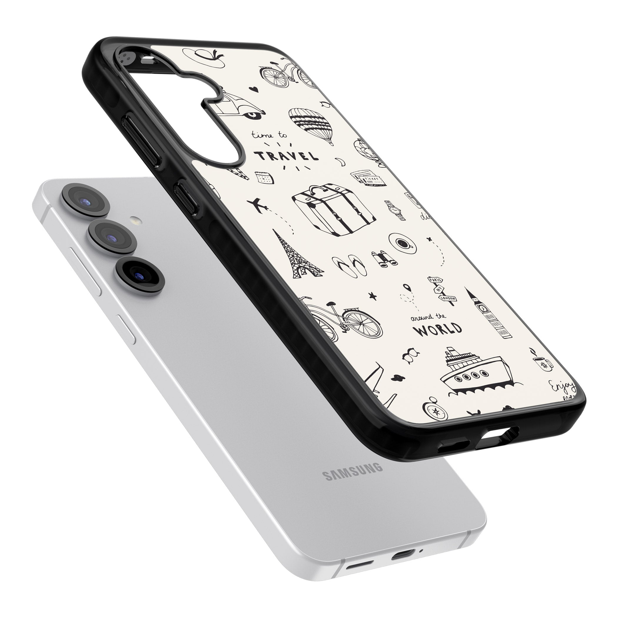 Cute Travel Pattern, White On